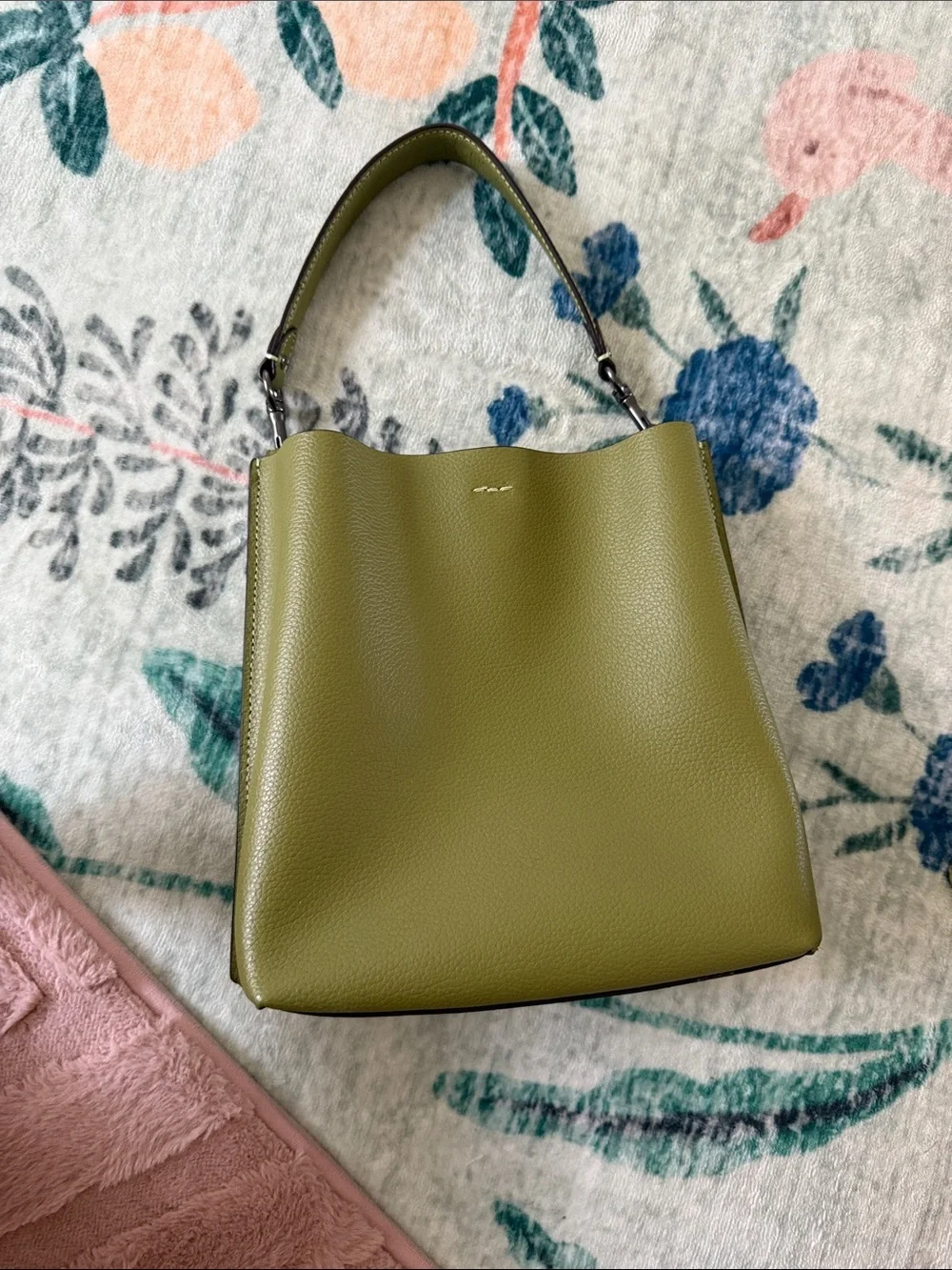 Coach Olive Green Pebbled Leather Shoulder Bag with Top Handle